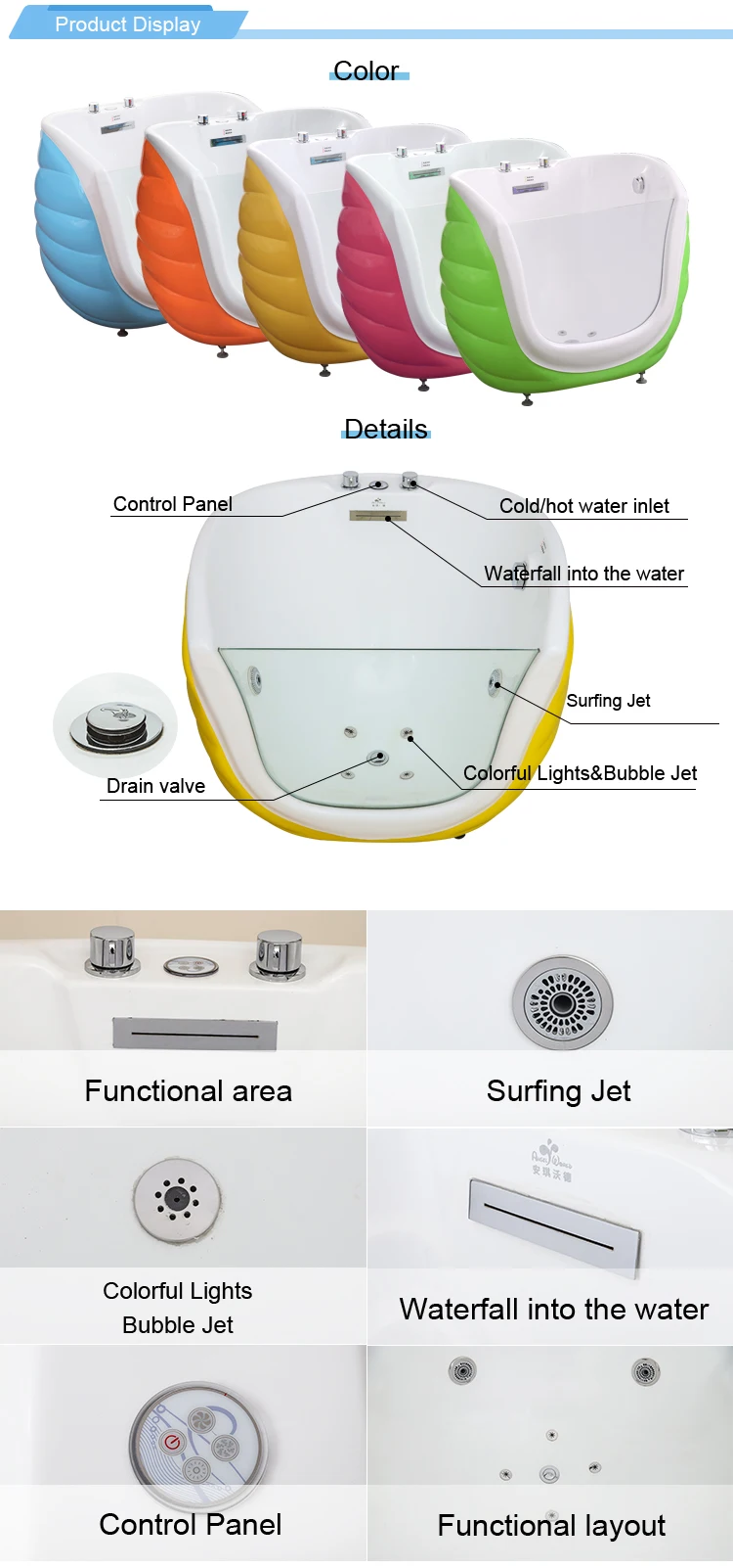 Europe And America New Acrylic Glass Indoor Thermostatic Massage Children Bathtub Independent Baby Spa