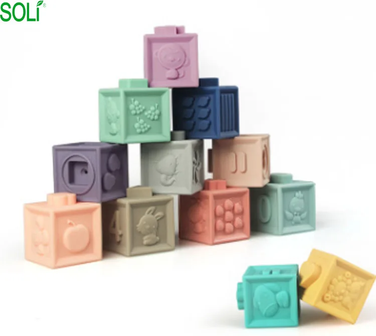 Bath Embossed 3d Plastic Blocks Toys New Design Colorful Teether