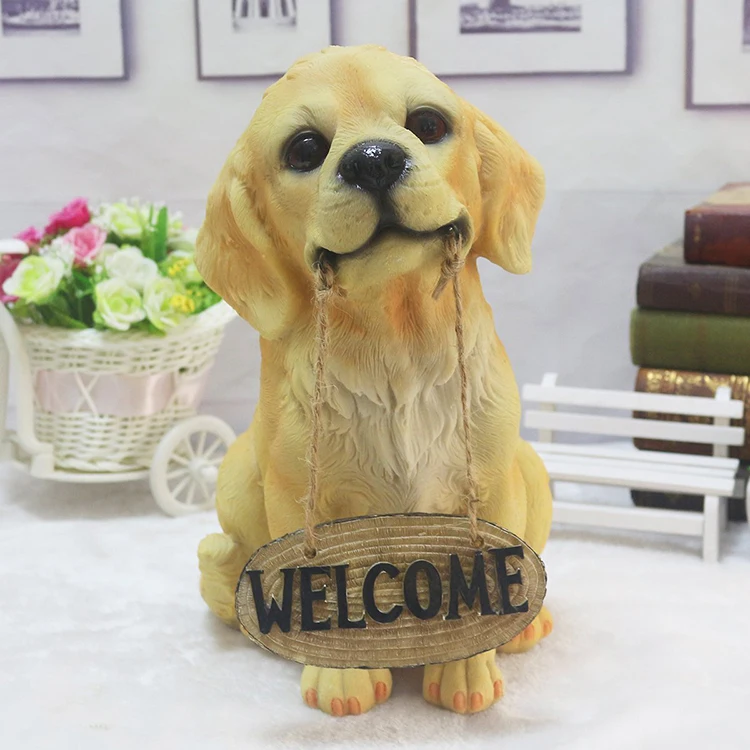 Yellow Holding Sign Resin Dog Statues Buy Resin Dog Statues