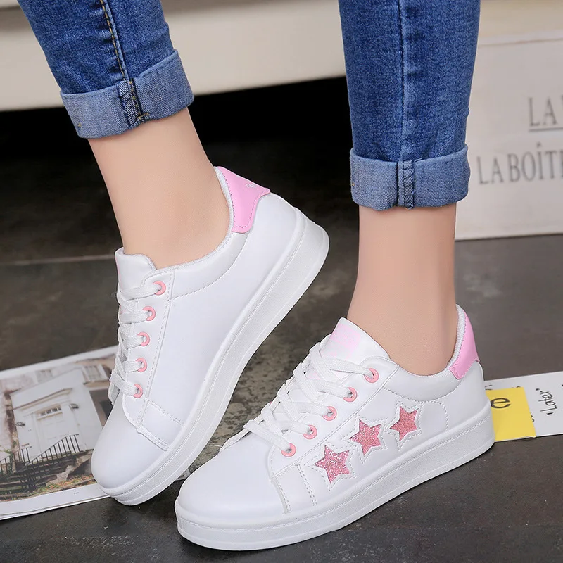 Women Ladies White Star Casual Shoes 