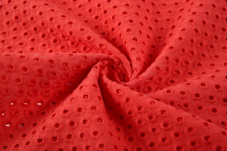 New Arrivals Wholesale Eyelet Voile Cotton Embroidery Lace Fabric Red ...