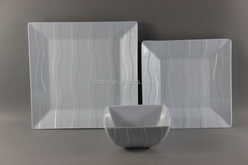 White Melamine Dinner Set,Square Melamine Dinner Ware Set
