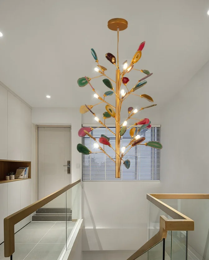 Wholesale Unique gold agate living room  Lighting flower Vintage Designer Hotel Chandelier LED pendant lights