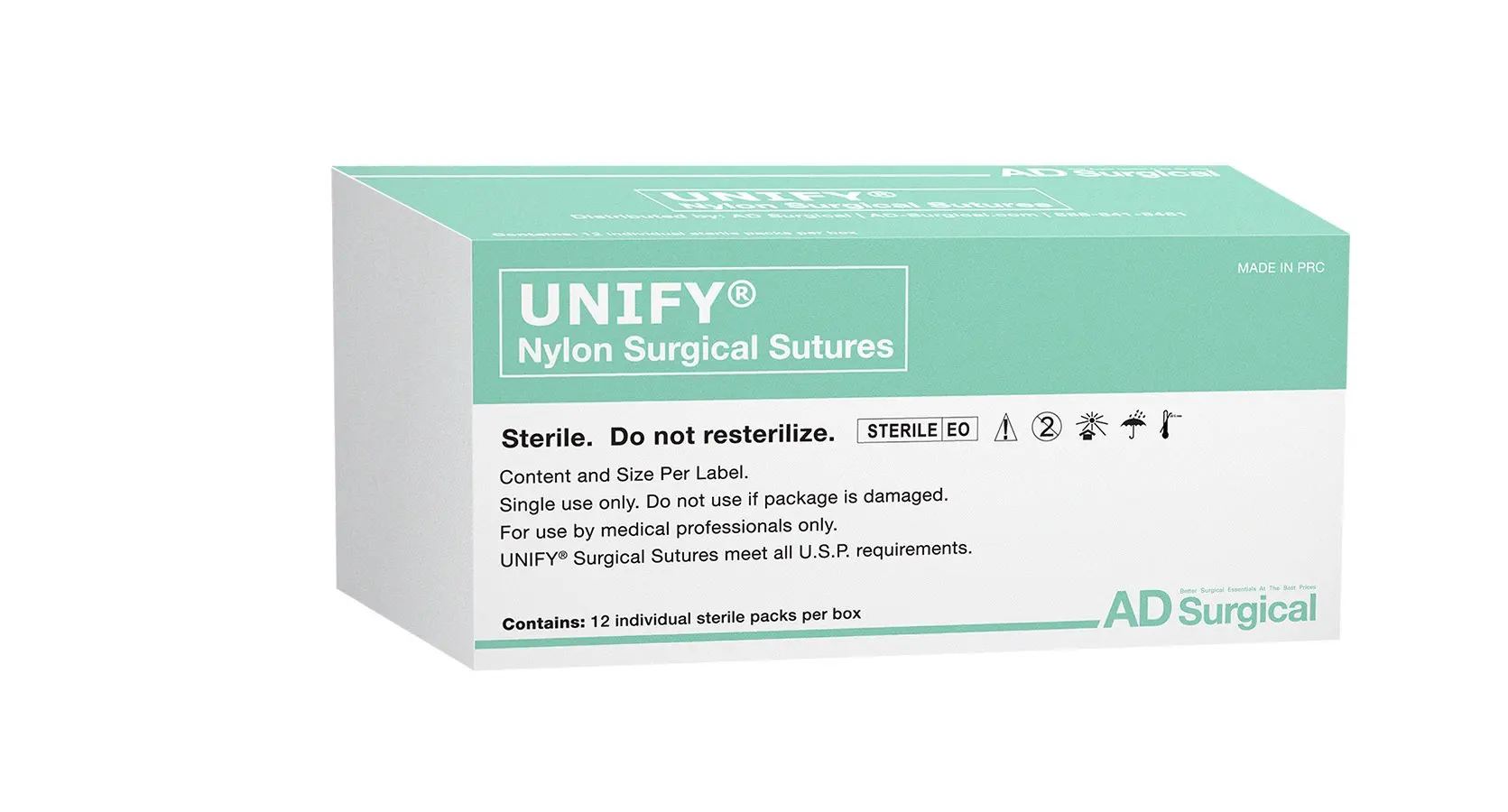 UNIFY Surgical Nylon Sutures. #M-N318R19 Non-Absorbable. Mono Black. Size 3/0. 18"/45cm Thread. 19mm 3/8 Circle R/C Needle (FS-2/C-6). 12 Foil Packs/Box.