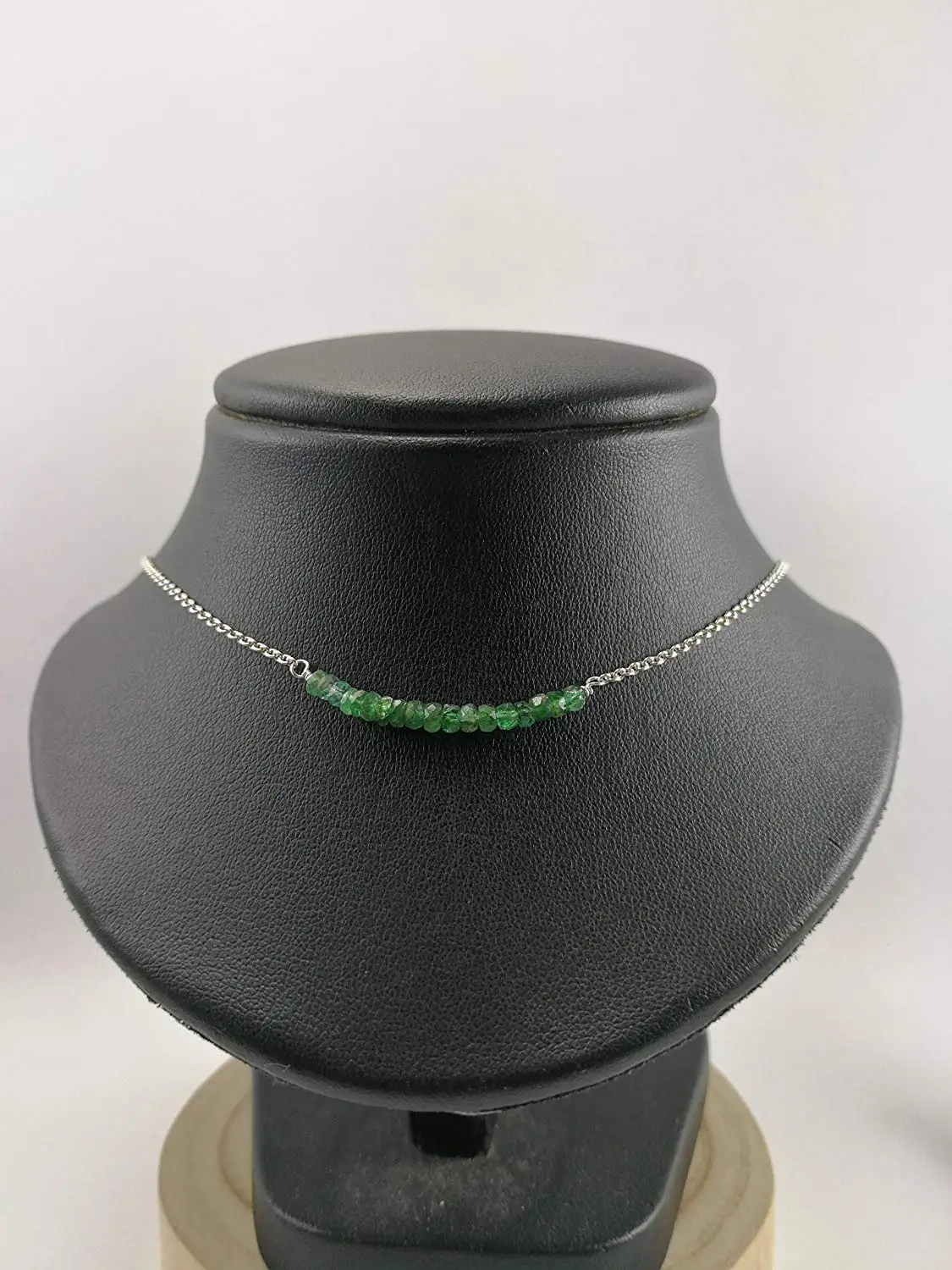 925 Sterling Silver Genuine Emerald Necklace,925 sterling silver chain,Size 16",EMN1