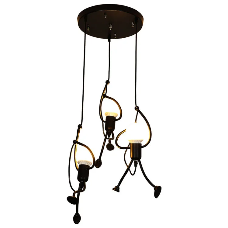 Amazon Shopee Hot Sale 3 Lights Wrought Iron Small People Pendant Chandelier Lamp