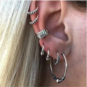 Boho New Style Vintage Mixed 7 Pcs Hoop Stud Multiple Earrings Sets Boho New Style Vintage Mixed 7 Pcs Hoop Stud Multiple Earrings Sets
