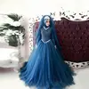 Sapphire Blue Decorated Puffy Ball Muslim Hijab Wedding Dress