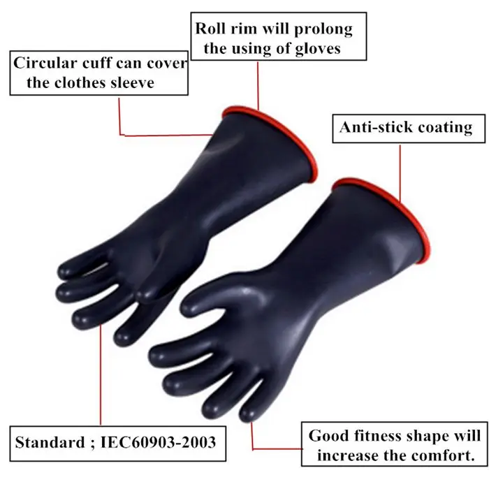 Iec 60903 Certification Class2 20kv Electrical Insulation Latex Gloves ...