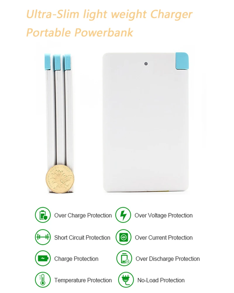 2019 Portable Polymer universal built cable credit card size mobile power banks 3000mah - ANKUX.COM