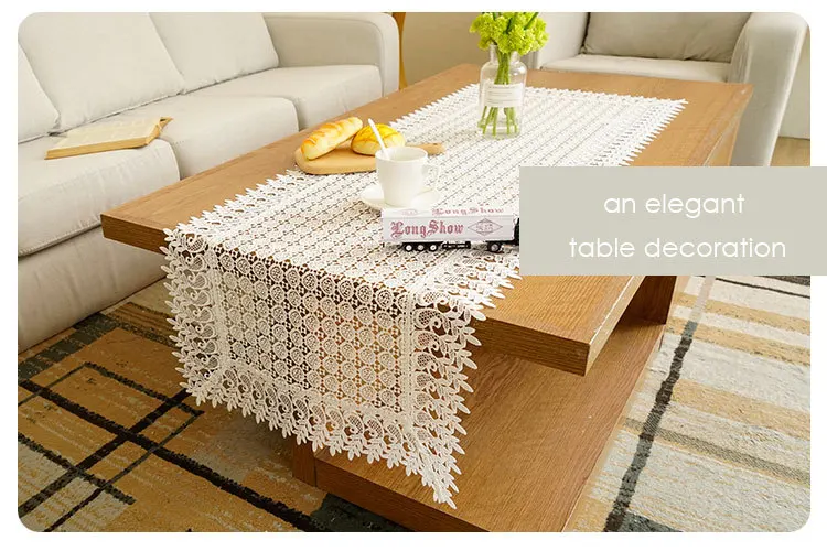 European polyester white embroidered hollow table runner tablecloth decoration