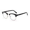 Stylish Tiny Square Shape Reading Glasses Demi Frame with Orange Wood Temple
