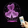 Wedding gifts 3d creative three heart love led colorful night light 2018 Amazon hot gifts of 3D lamp