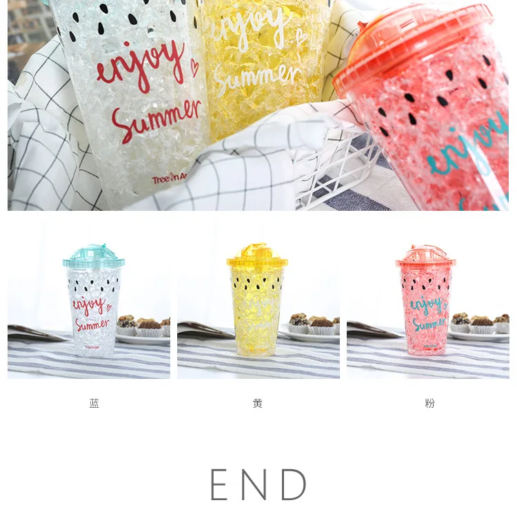 Double Wall Plastic Frosted Beer Mug Ice Cup, coffee or Juice Mug with Lid