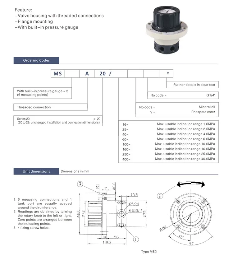 Ms2a Rexroth Hydraulic Pressure Gauge Isolator Valves Hydraulic Valve