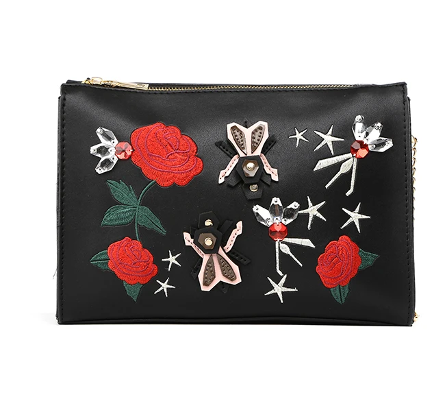 7398-Fall winter season fashion party metal chain patch & embroidery shoulder bags