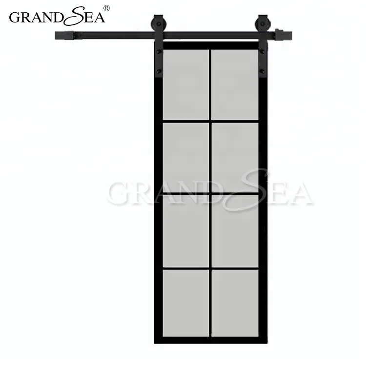Black Aluminum Framed Safety Glass Sliding Barn Door Manufacturers