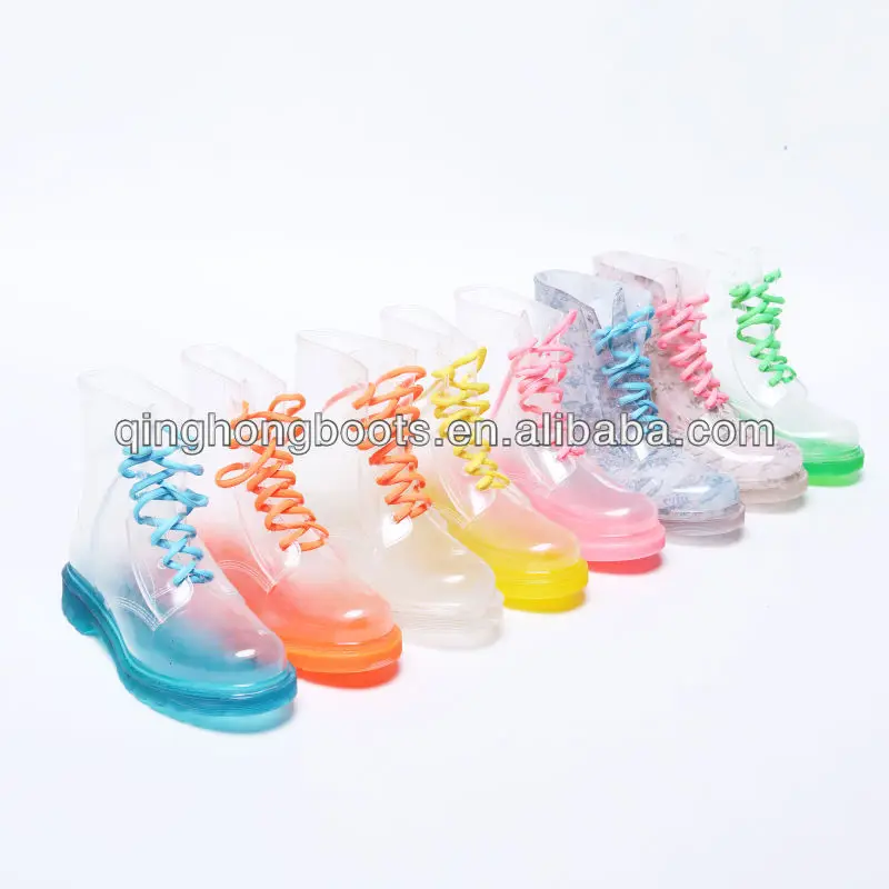 Women's Rain Boots Color Lace Up Clear Waterproof Transparent Jelly Shoe Sz 6-12 