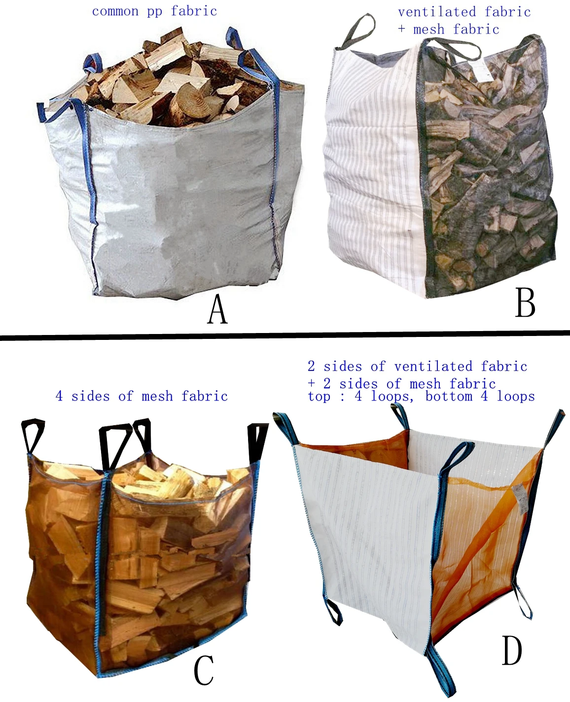 Factory Polypropylene Breathable Big Plastic Firewood Storage Jumbo Bag