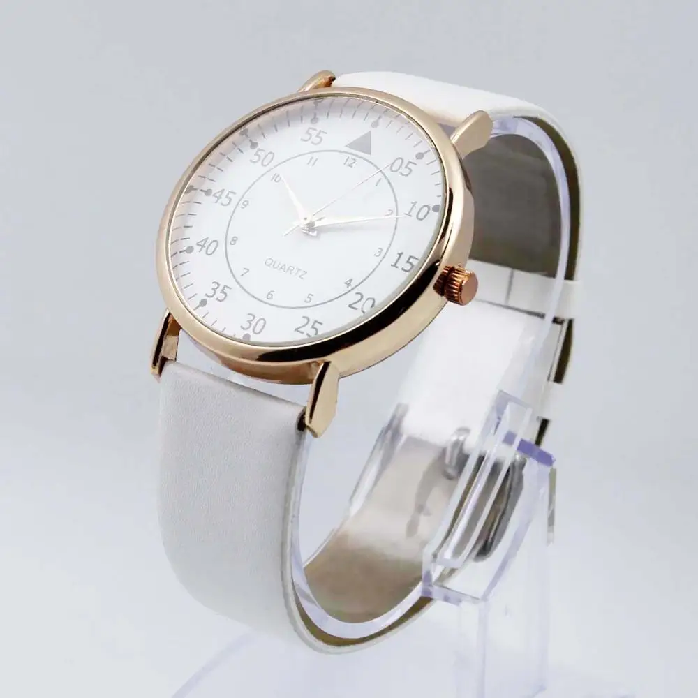 白色皮革手表切割玻璃皮革表带女士手表