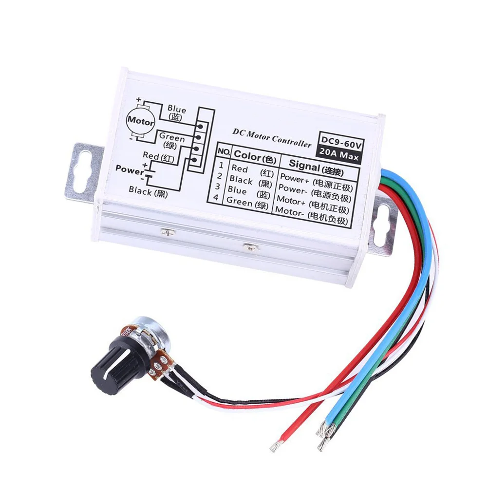 12V 24V 20A PWM DC Motor Stepless Variable Speed Controller Switch w/Metal Shell 