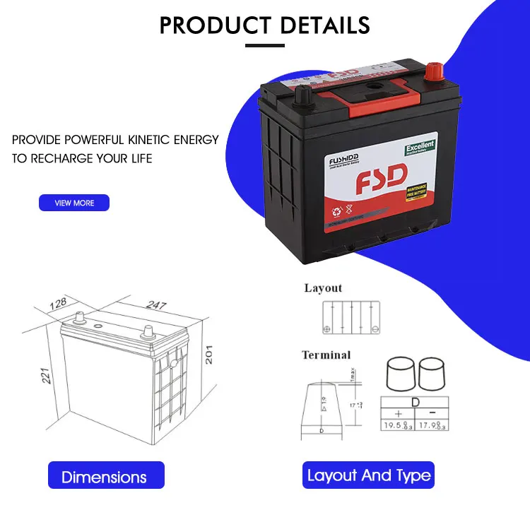 JIS standard deep cycle din standard car auto battery ns60 12v 45ah maintenance free