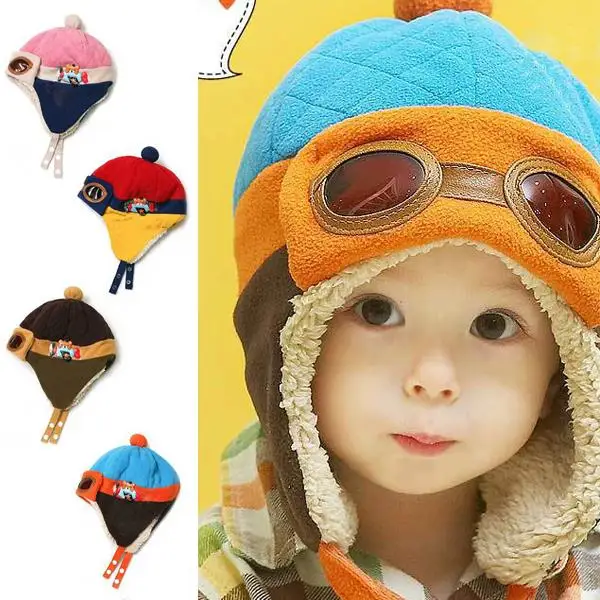 Pilot Earflap Fleecy Cap Winter Beanie Baby Kids Boy Girl Warm Hats