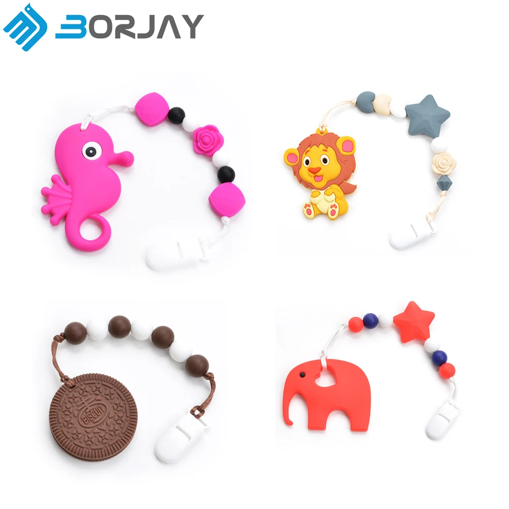 Bpa Free Silicone Beads Clip Baby Teether Pacifier Chain Cookie Teether