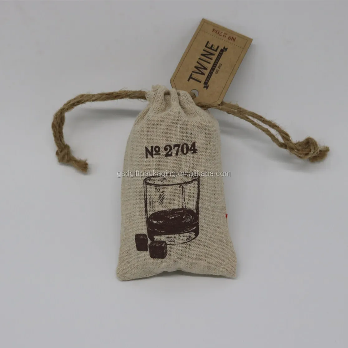 Wholesale  Natural Small Drawstring Gift Linen Bag With Custom Logo and Tag .jpg