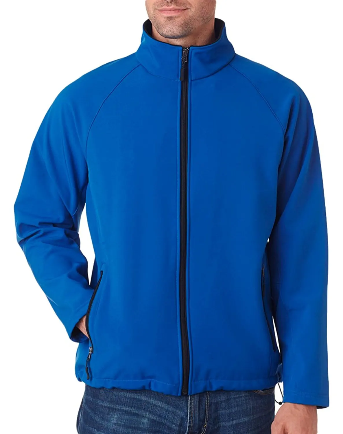 UltraClub Men's Wind Resistant Soft Shell Zipper Jacket, XX Large, Classic Blue
