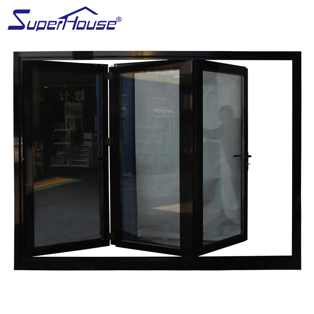 NFRC Label  Accordion aluminum glass patio exterior bi-folding doors for residential house