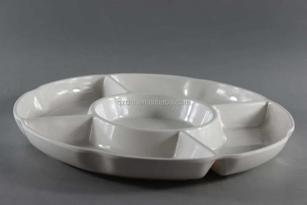 Creative Melamine 5 Section Plate,Round Shape 5 Compartment Tray