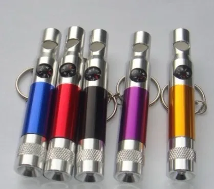 Aluminum keychain with whistle compass and light
