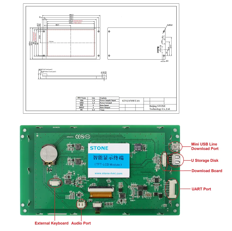 STONE 7 inch HMI Smart TFT LCD Module with Touch Screen + Software + Program for Industry Control