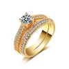 MECYLIFE Engagement Jewelry Real Gold Plated CNC Setting Cubic Zircon 24K Gold Wedding Ring Set