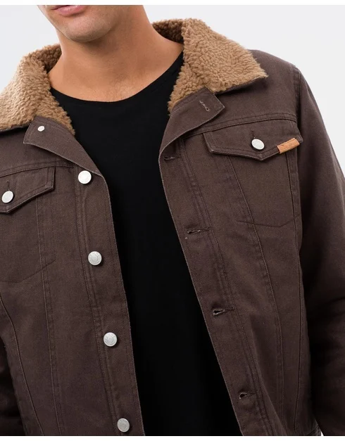 Sherpa Doublure En Fourrure Bouton Up Veste En Jean Marron veste en jean marron avec fourrure