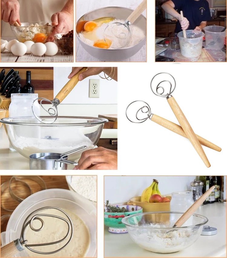 Home and Kitchen Use Wood Handle Danish Dough Whisk