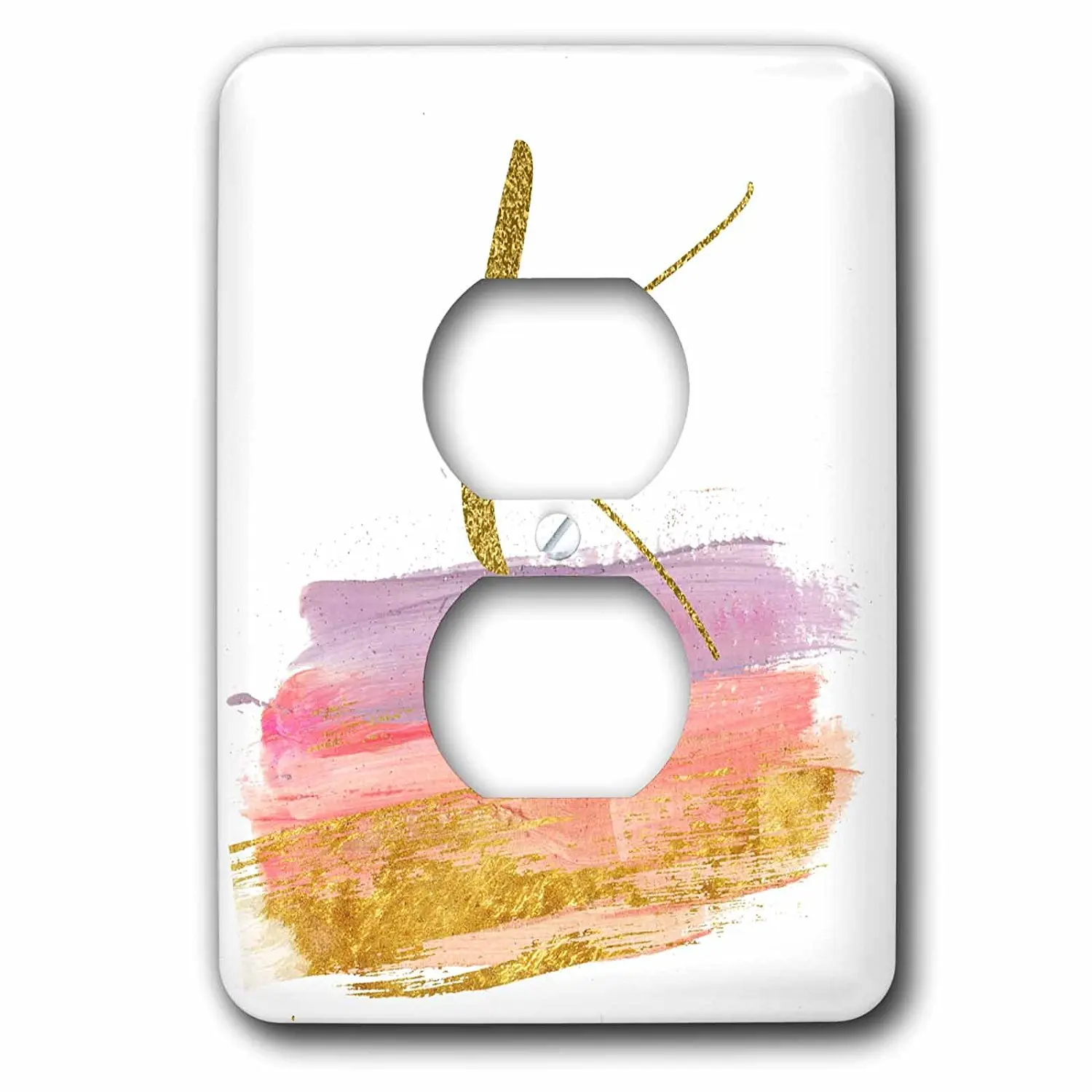 3dRose Anne Marie Baugh - Monograms - Modern Purple, Pink, Gold, Brush Strokes Monogram K - Light Switch Covers - 2 plug outlet cover (lsp_267748_6)