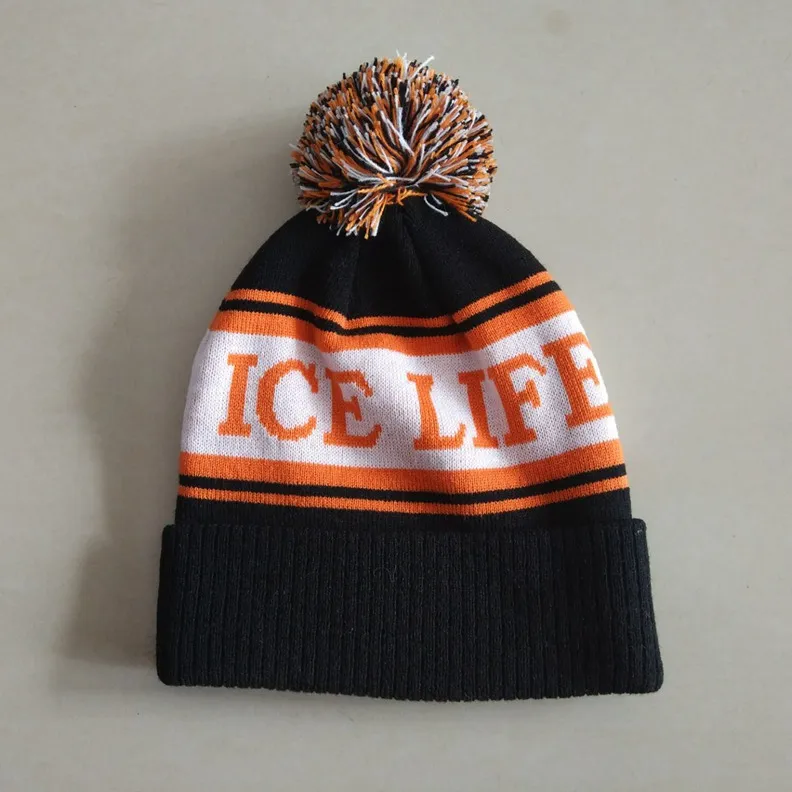 Custom 100 Acrylic Jacquard Knit Beanies With Pom Wholesale Winter
