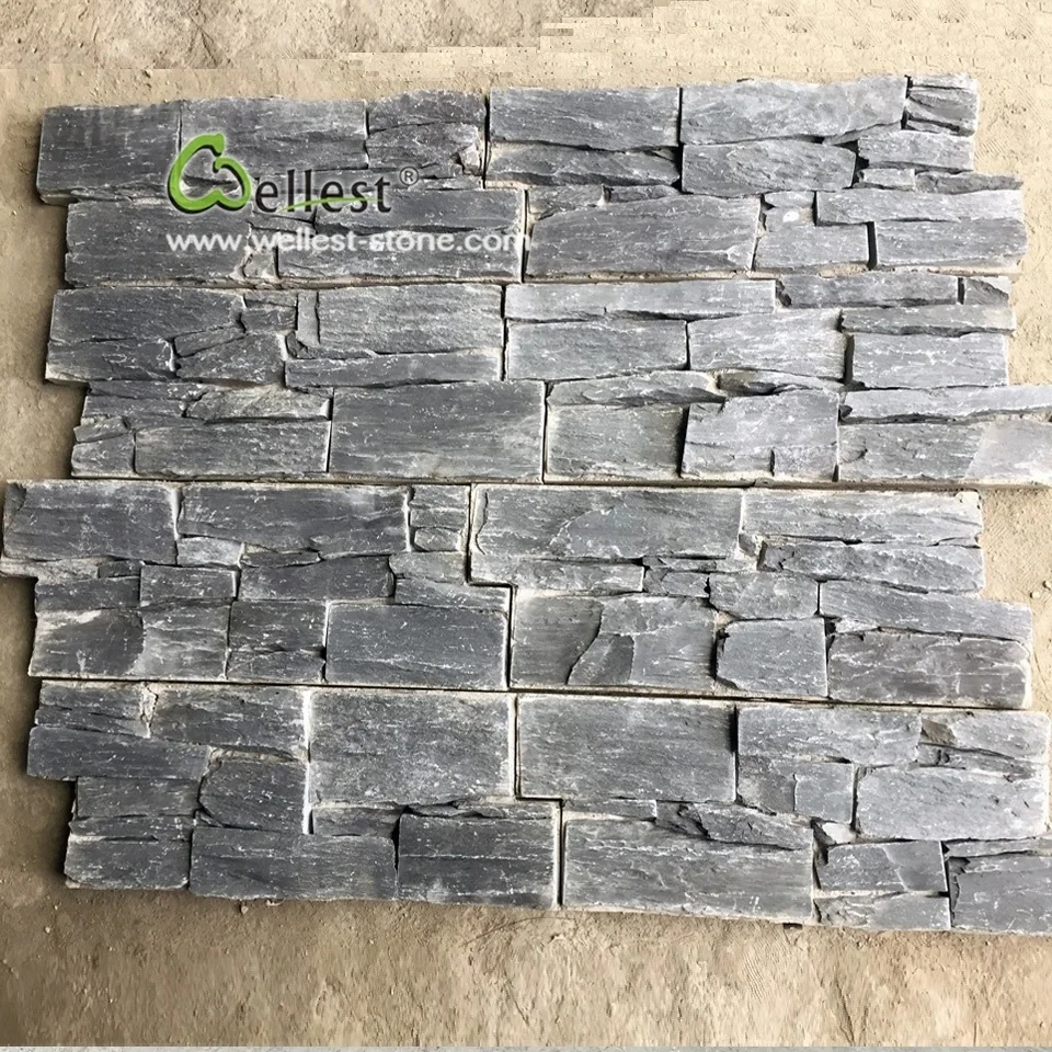 Natural Split Face Slate Black Culture Stone Ledge Panel For