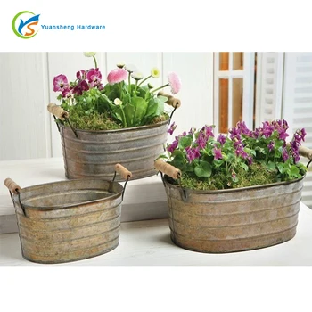 Vintage Rustic Style 3 Pc Set Metal Garden Decoration Plant Pots