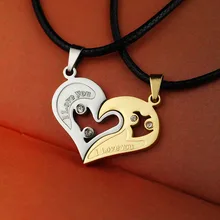 2 Pieces a Set I Love U Stainless Pendants Double Heart Necklace Couple Lovers Crystal Necklaces Fine Jewelry for Men Women