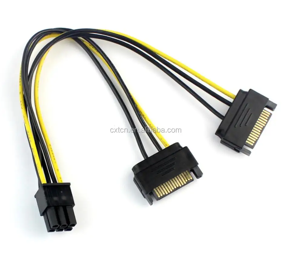 Dual 2XSATA 15Pin Male to PCI-E PCI Express 6Pin Video Card Power Cable 20cm TW 