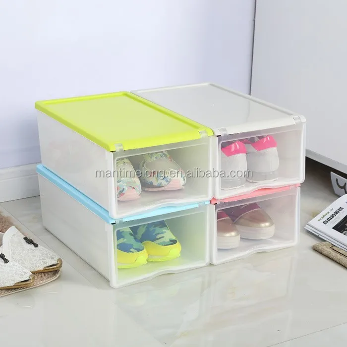 Transparent Colored Plastic Clamshell Shoebox Storage Box Drawer Shoe