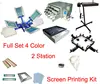 Free shipping Full Set Manual 4 Color 2 Station t-shirt Screen Printing Kit Press Printer Machine Flash Dryer screen Stretcher