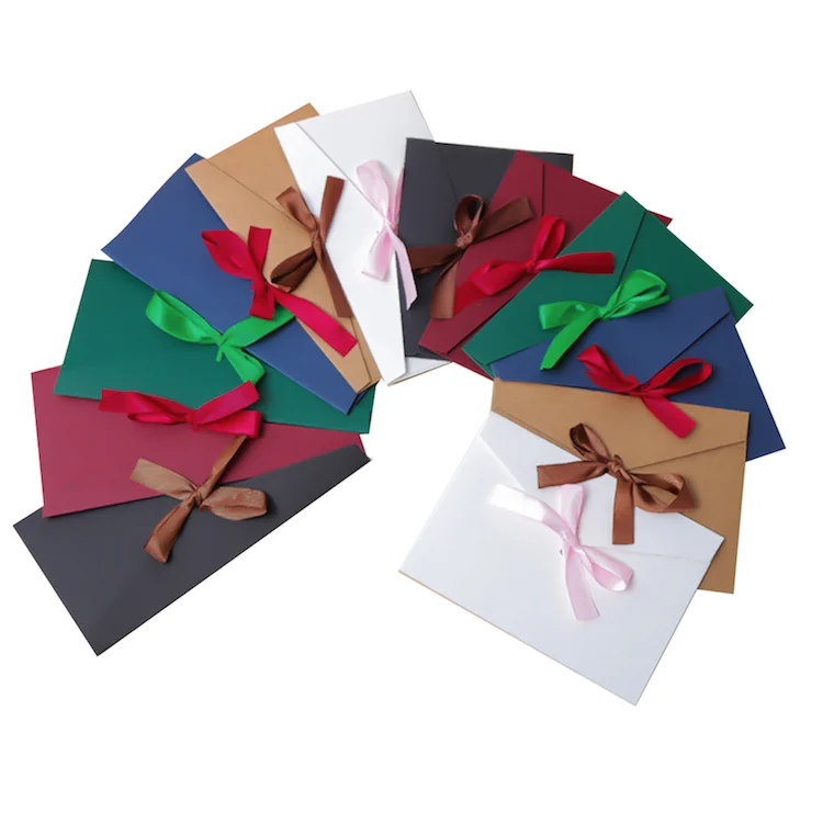 Beautiful Ribbon Custom Kraft Paper Wedding Envelopes Gift Paper
