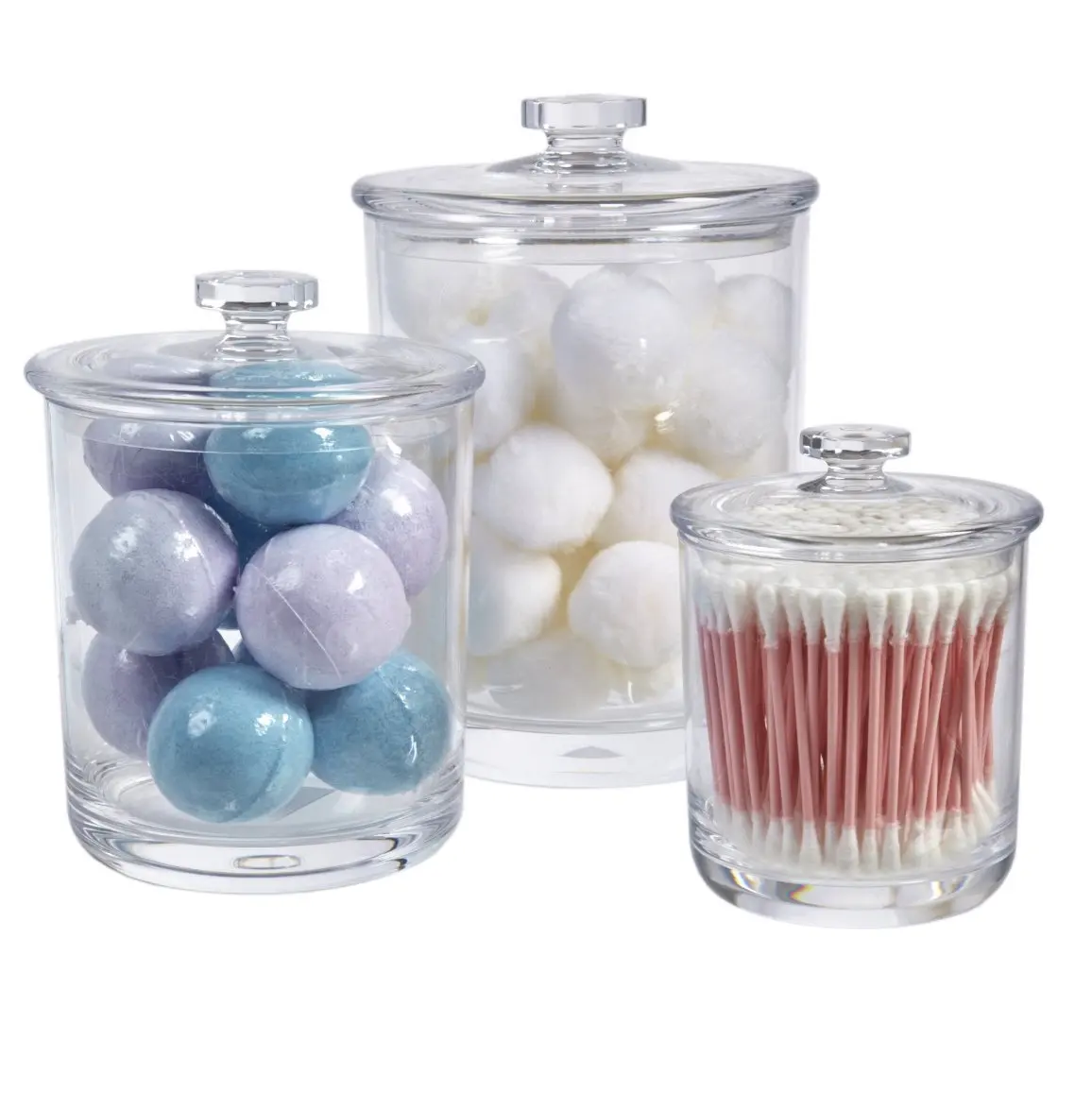 Premium Acrylic Apothecary Jars Set Of 3 Crystal Clear Plastic Storage