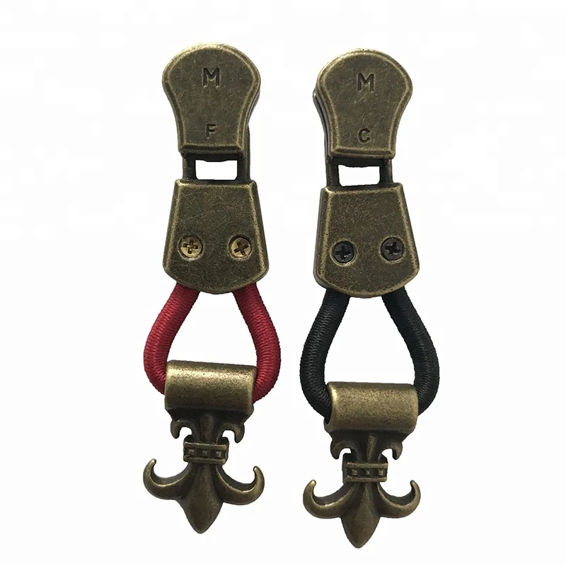 Fancy Zipper Pull Charms Durable Key Locking Zip Sliders With Elastic