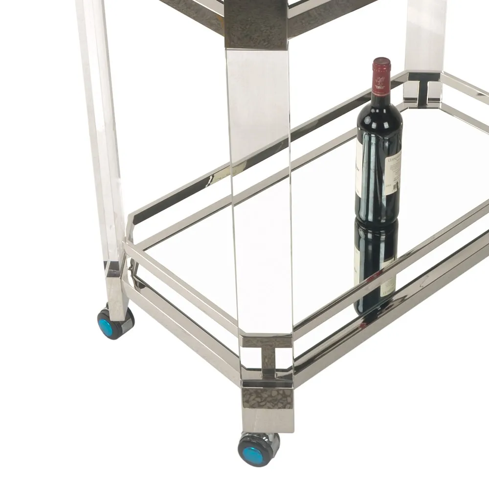 清除酒茶酒吧葡萄酒服务车的钢化玻璃手推车