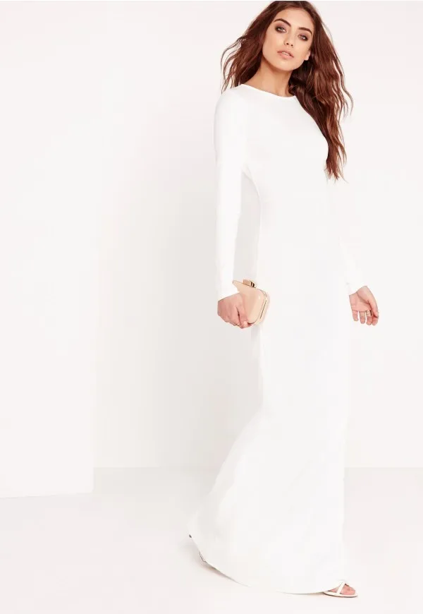 plain white long sleeve maxi dress